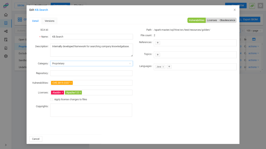 Componenti proprietari